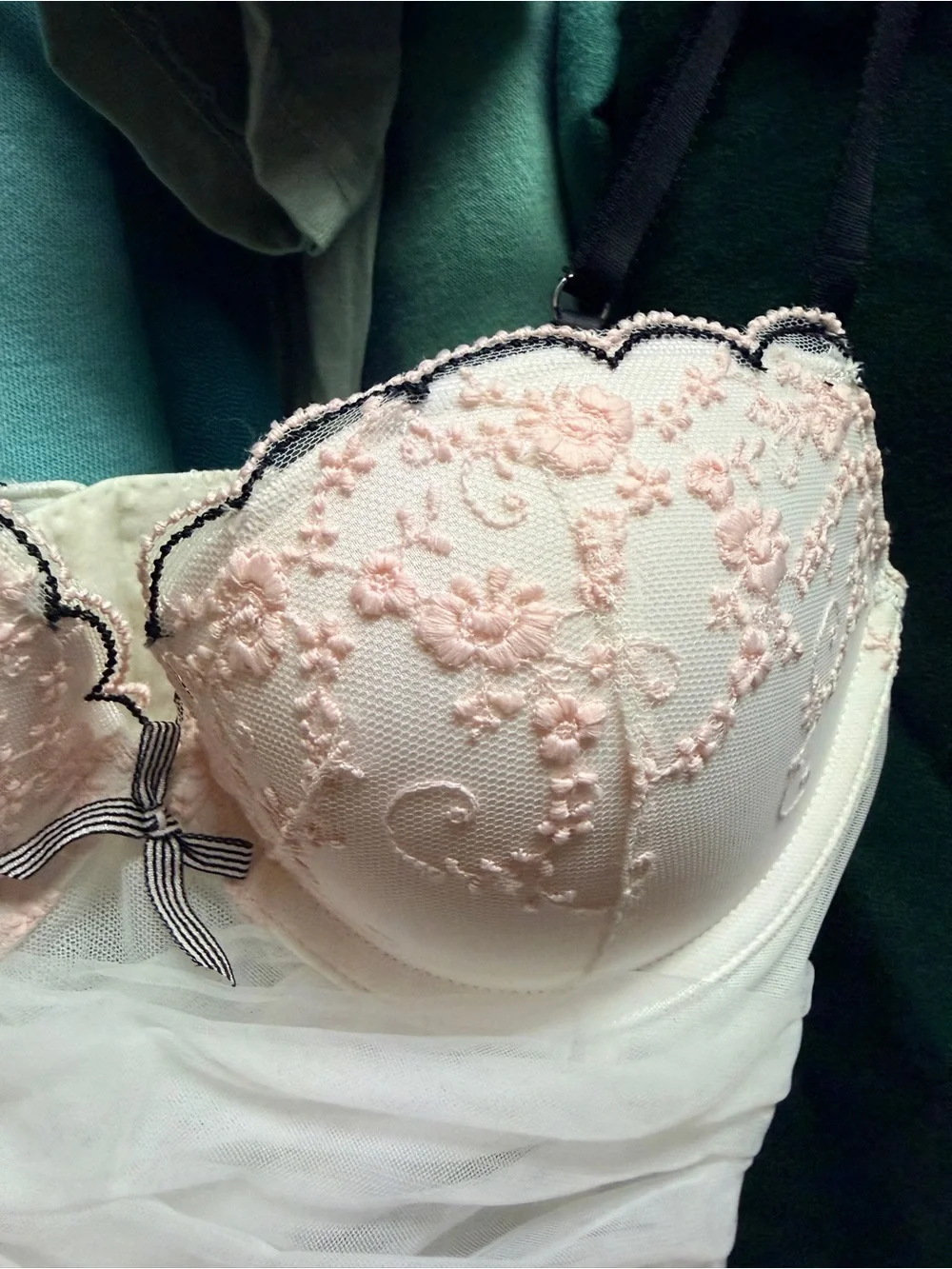 NWT Victoria Secret Sheer White & Pink Babydoll Lingerie with Black Trim